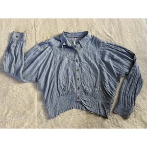Free People Long Sleeve Button Down Cinched Waist Top Women’s Small Boho